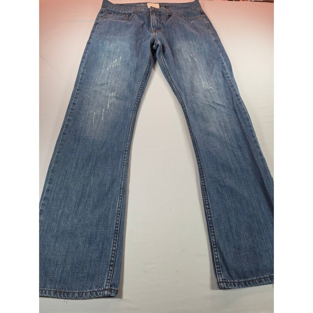 Urban Pipeline Slim Straight Jeans Mens 34x32 Blue Denim Distressed RN114936